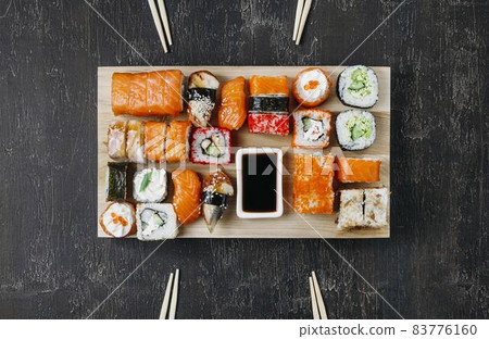 traditional japanese sushi arrangement. High quality beautiful photo concept traditional japanese sushi arrangement. High quality beautiful photo concept 83776160