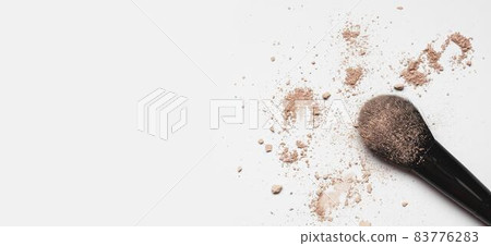 top view brush eyeshadow powder. High quality beautiful photo concept top view brush eyeshadow powder. High quality beautiful photo concept 83776283