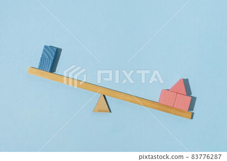 top view balance cubes blue background. High quality beautiful photo concept top view balance cubes blue background. High quality beautiful photo concept 83776287