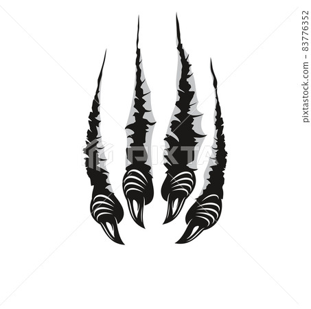 Monster claw marks, scratches of dragon fingers with long nails tears through paper or wall surface. Vector wild animal rips, paw sherds, beast break, four talons traces isolated on white background Monster claw marks, scratches of dragon fingers with long nails tears through paper or wall surface. Vector wild animal rips, paw sherds, beast break, four talons traces isolated on white background 83776352