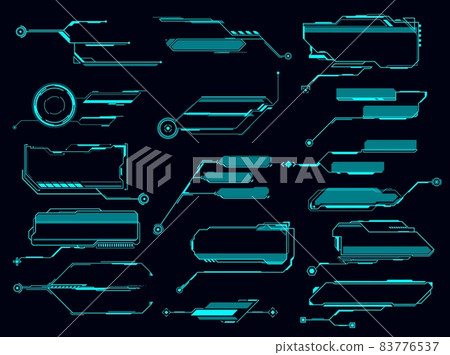 HUD callout title, information call bar and digital info text box vector templates. Modern technology futuristic info box banners with neon frames and data textboxes, interface elements HUD callout title, information call bar and digital info text box vector templates. Modern technology futuristic info box banners with neon frames and data textboxes, interface elements 83776537