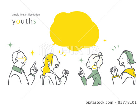 一組四個年輕人要注意的:簡約時尚的線描插畫 一組四個年輕人要注意的:簡約時尚的線描插畫 83778101