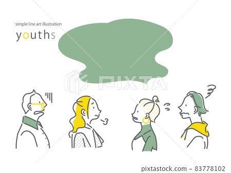 一組 4 位陷入困境的年輕人 簡單時尚的線條畫插圖 一組 4 位陷入困境的年輕人 簡單時尚的線條畫插圖 83778102