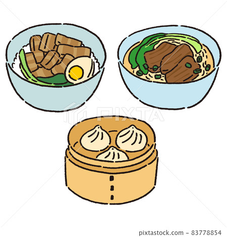 Taiwanese food set Roulohan, beef noodles, dumplings 83778854