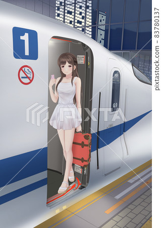 Shinkansen and girl (night) Shinkansen and girl (night) 83780137