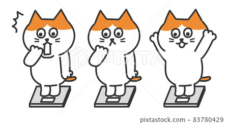 Illustration of a cat weighing a brown white cat 83780429