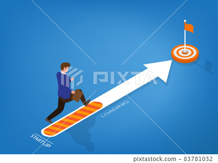 great businessman running towards the goal business run to the arrow business concept goals and success. Flat style cartoon illustration vector 83781032