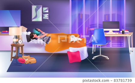 woman using chatting app on smartphone social media network online communication concept bedroom interior 83781739