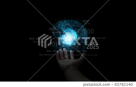 Holograms and human hands that feel the future of the floating earth 83782140