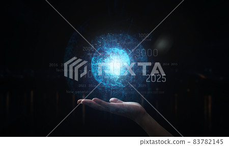 Holograms and human hands that feel the future of the floating earth 83782145