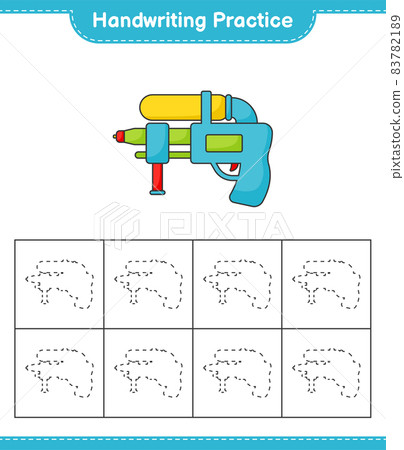 Handwriting practice. Tracing lines of Water Gun. Educational children game, printable worksheet, vector illustration Handwriting practice. Tracing lines of Water Gun. Educational children game, printable worksheet, vector illustration 83782189