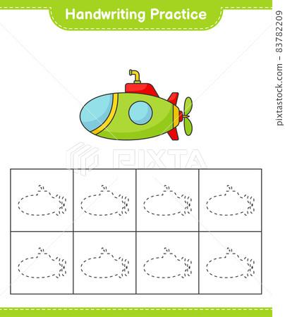 Handwriting practice. Tracing lines of Submarine. Educational children game, printable worksheet, vector illustration 83782209
