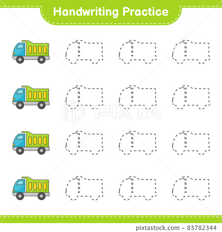 Handwriting practice. Tracing lines of Lorry. Educational children game, printable worksheet, vector illustration 83782344