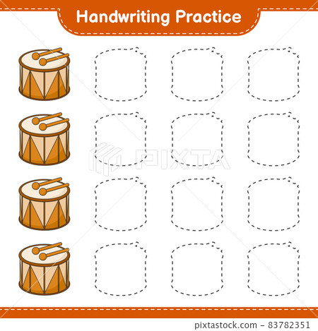 Handwriting practice. Tracing lines of Drum. Educational children game, printable worksheet, vector illustration 83782351