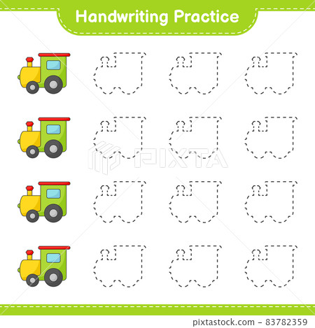 Handwriting practice. Tracing lines of Train. Educational children game, printable worksheet, vector illustration 83782359