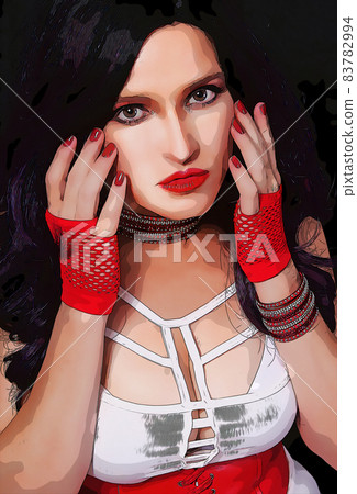 Vintage Style Fashion, Red Fishnet Glove with red corset belt Vintage Style Fashion, Red Fishnet Glove with red corset belt 83782994