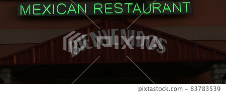 Mexican Restaurant Neon Sign With Bienvenidos printed on metal Building- Spanish For Welcome 83783539