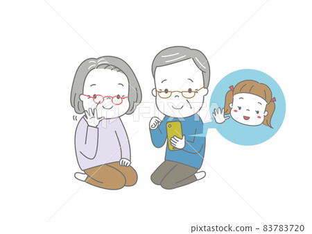 爺爺奶奶和孫輩一起享受視頻通話 爺爺奶奶和孫輩一起享受視頻通話 83783720
