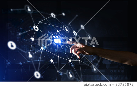 Creating modern wireless technologies as means of communucation and networking on dark background Creating modern wireless technologies as means of communucation and networking on dark background 83785072