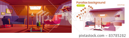 Parallax background with attic room with hammock 83785282