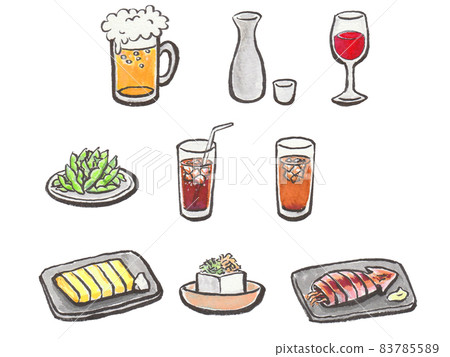 Hand-painted food and drink menu Izakaya drink + snacks 83785589