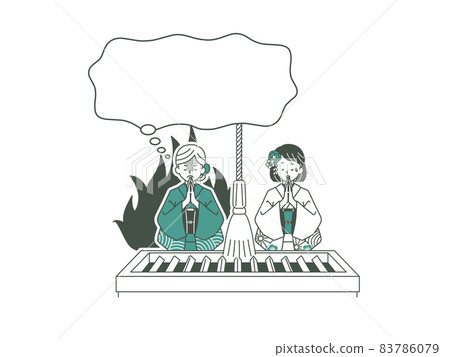 Two women worshiping and balloons-2 colors Two women worshiping and balloons-2 colors 83786079