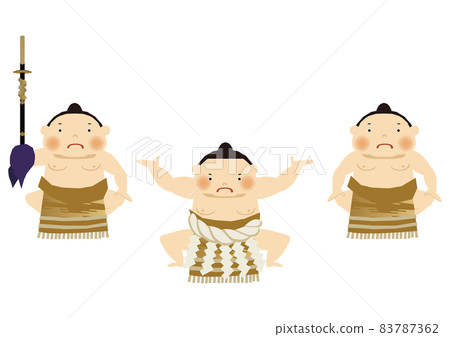 體育插圖素材。相撲剪貼畫。摔跤手和行治。道孝。國技館的形象。進入地面。旁 83787362
