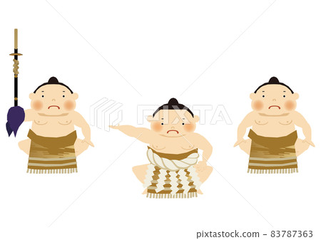 體育插圖素材。相撲剪貼畫。摔跤手和行治。道孝。國技館的形象。進入地面。旁 83787363
