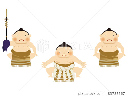 體育插圖素材。相撲剪貼畫。摔跤手和行治。道孝。國技館的形象。進入地面。旁 83787367