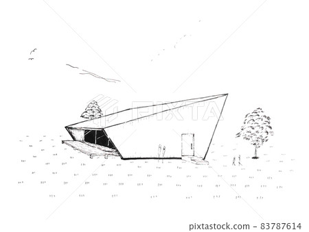 Esquisse of modern trapezoidal house Esquisse of modern trapezoidal house 83787614