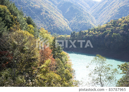 Takase Valley with autumn leaves Takase Valley with autumn leaves 83787965