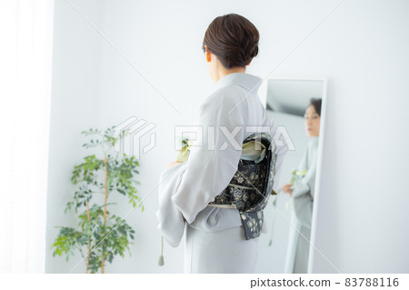 A woman who wears a kimono by herself A woman who wears a kimono by herself 83788116