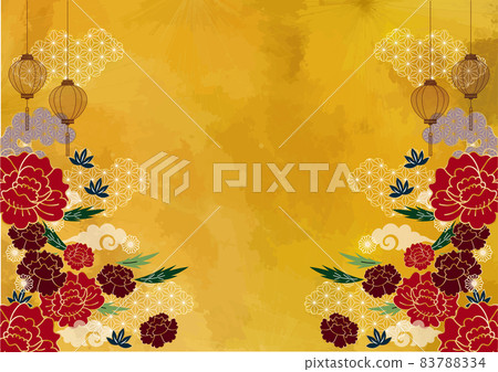 Flower and Japanese pattern background material: gold background 83788334