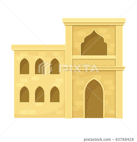 Arabic mud brick building. Middle East traditional architecture vector illustration Arabic mud brick building. Middle East traditional architecture vector illustration 83788428