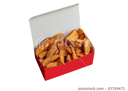 Delivery bucket box with Fried potatoes. Delivery bucket box with Fried potatoes. 83789472