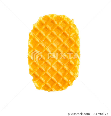 Waffles orange white and striped plate on background. Waffles orange white and striped plate on background. 83790173