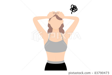 A woman who is a sports gym instructor who is worried about holding her head A woman who is a sports gym instructor who is worried about holding her head 83790473