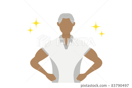 Gym instructor Senior male pose, standing with hands on hips 83790497