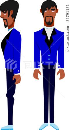 Young attractive male character elegantly dressed in blue suit vector illustration. A full length illustration of a young male character wearing a formal suit, men fashion. 83791181