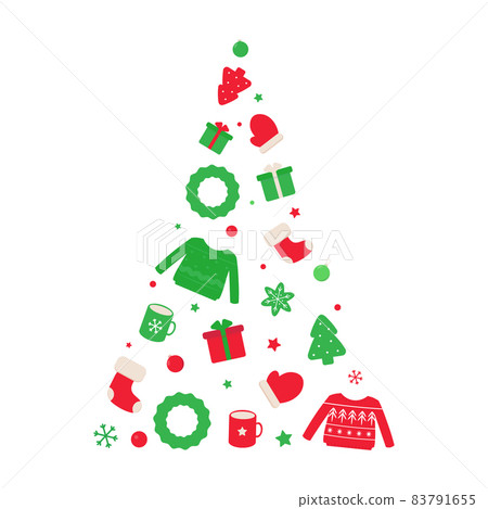 Cue colorful Christmas tree with holiday elements Cue colorful Christmas tree with holiday elements 83791655