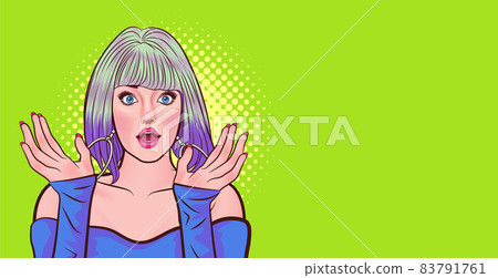 Surprised woman wow face and raising hands 83791761
