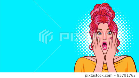 Surprised woman wow and raising hand to her cheek 83791762