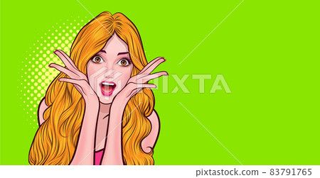 Surprised woman smile wow face and raising hands to her cheek 83791765