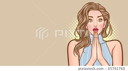 surprised woman looking and put her hands together 83791768