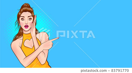 surprised woman looking and point somthing surprised woman looking and point somthing 83791770
