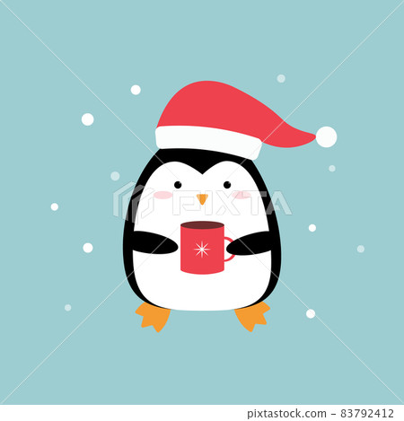 Cute cartoon Christmas penguin with a cup 83792412
