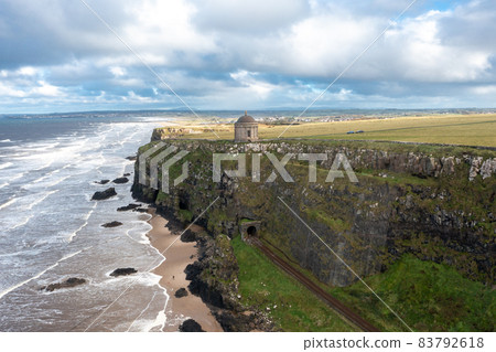 Aerial view of Downhill at the Mussenden Temple in County Londonderry in Northern Ireland 83792618