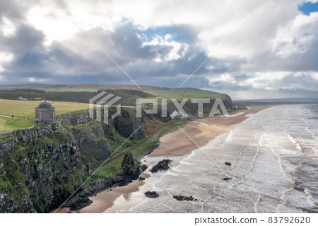 Aerial view of Downhill at the Mussenden Temple in County Londonderry in Northern Ireland Aerial view of Downhill at the Mussenden Temple in County Londonderry in Northern Ireland 83792620