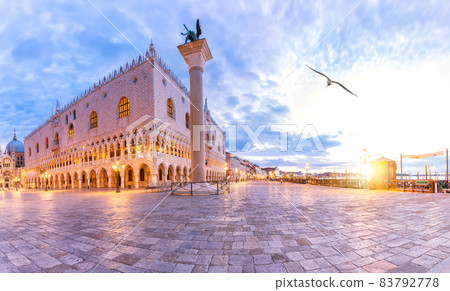 Doge's Palace and gondolas pier near San Marco Square, Venice, Italy 83792778