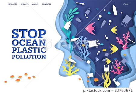 Stop ocean plastic pollution vector website landing page design template 83793671